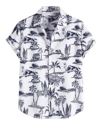 Polera Hawaiana Con Estampado Étnico De Manga Corta Para Hom