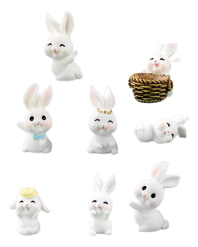 8x Linda Colección De Figuras De Conejos En Miniatura Para