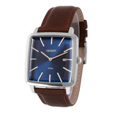 Relógio Orient Masculino Quadrado Gbsc1012 Azul Couro Marrom Cor Do Bisel Prata