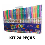 24 Canetas Gel Coloridas Perfumada Glitter Neon Tons Pastel