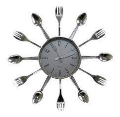 Relógio Parede Para Cozinha Formato Talheres Prata Grande
