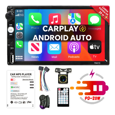 Autoestéreo Pantalla Landcast 7041c Versión de gama alta with 7 touch screen IPS HD stereo Mp5 Carplay Android Auto and Mirrorlink Bluetooth, Fm, tipoC Rapid Charging, 4 LED lights Con subwoofers | Envío gratis