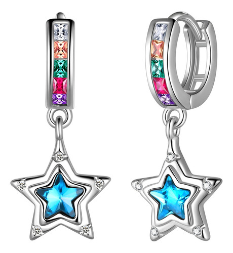 Aretes Huggie De Plata 925 Con Diseño De Estrella Para Mujer