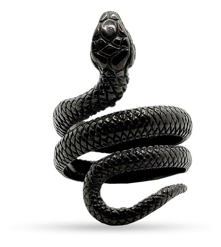 Anillo Acero Inox Negro Serpiente Enroscada Gotico Unisex