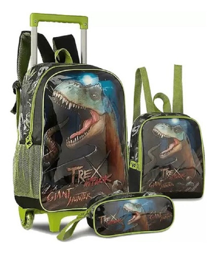 Kit Escolar Mochila Infantil De Rodinhas Dinossauro