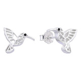 Aros Aritos De Colibri Calados Y Piedras Blanca De Plata 925