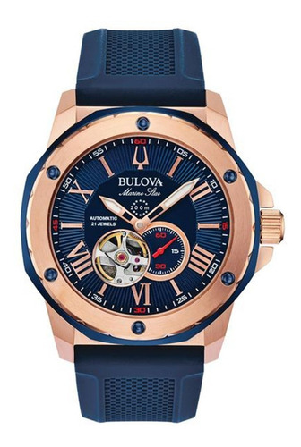 Relógio Bulova Masculino Automático 98a227 Esqueleto Rose Az