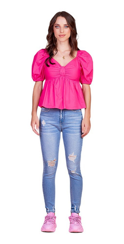 Blusa Dama Rosa Con Peplum 548-17