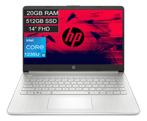 Portátil Hp Laptop 14-dq5016la Plata 14 , Intel Core I5 1235u  20gb De Ram 512gb Ssd, Intel Iris X 1366x768px Freedos