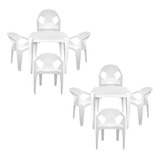 Kit Com 2 Mesa Plastico Quadrada 8 Cadeiras Poltrona Diamond