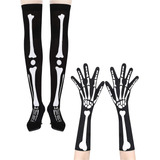 Conjunto 2 Pares Luvas Esqueleto,meias Esqueleto Halloween