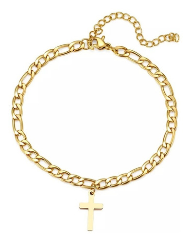 Tobillera Eslabones Cruz Pulsera Acero Inoxidable Dama Oro