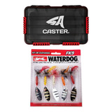 Combo Pesca Caja Caster E003 + Kit Cucharas Waterdog Fk9