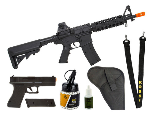 Kit Airsoft Rifle M4 Mola + Pistola Glock V307 + Combo Elite