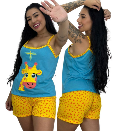 Baby Doll Feminino Estampado Pijama Adulto Curto Alcinha