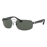 Anteojos De Sol Ray-ban Rb3445 Large Con Marco De Metal Color Polished Gunmetal, Lente Green De Cristal Clásica, Varilla Black De Metal