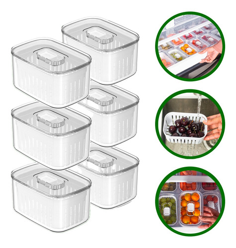 Kit 6 Organizador De Geladeira 0,65 L Cozinha Frutas Legumes