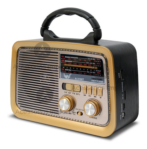 Rádio Retrô Portátil Mp3 Usb Cartão Sd Am Fm C/bluetooth Cor Preto 110v/220v