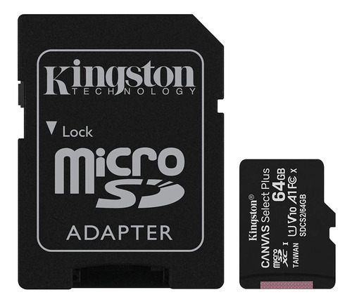 Kit Memoria Microsd Kingston Canvas Select Plus 64gb 100mbs