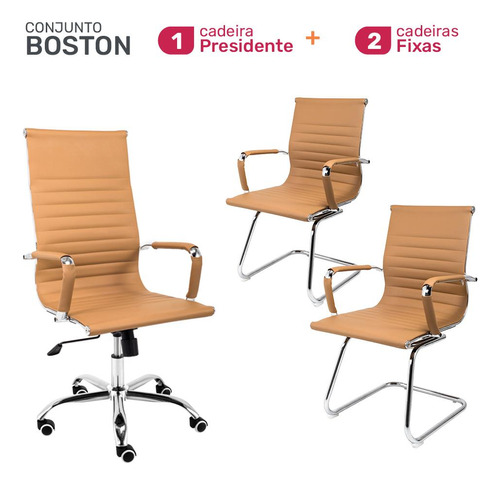 Conjunto 1 Cadeira Presidente E 2 Cadeiras Base Fixa Boston