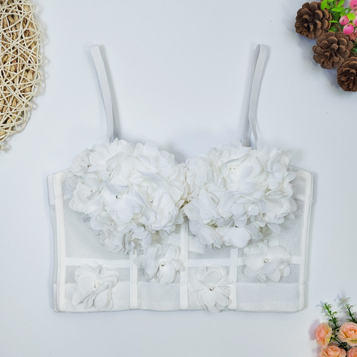 Blusa Crop Top Bustier Corset Tirantes Bralette Con Flores