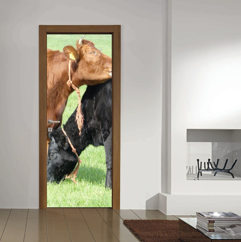 Vinilo Para Puerta Vaca Animales Campo Pasto Funny Vinil M8