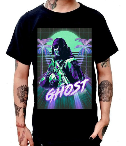 Playera Ghost Call Of Duty Warzone 2 Retrowave Aesthetic