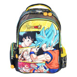 Mochila Escolar Dragon Ball Goku Transformaciones Color Azul Diseño De La Tela Liso