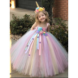 T3 A 5 Vestido Tutu Unicornio Arcoiris Niña Princesa Tul