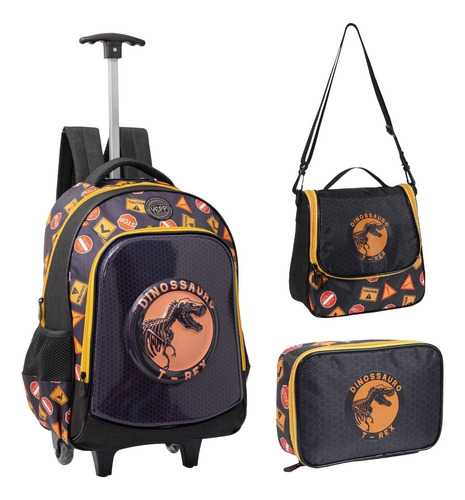 Kit Mochila Rodinha Infantil Escolar Dinossauro 