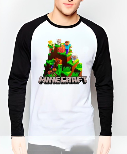 Polera Minecraft Manga Larga Estampada Dtf Cod 001