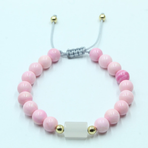 Pulsera Cuarzo Piedra Natural Concha Rosa B527 Ajustable 