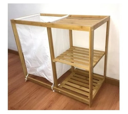 Mueble Organizador Cesto De Ropa Tela De 3 Estantes De Bambu