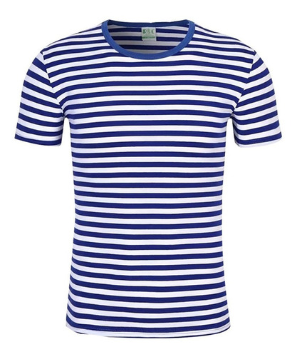 Playera Hombre Masculina Algodón Azul Y Blanco Manga Cor