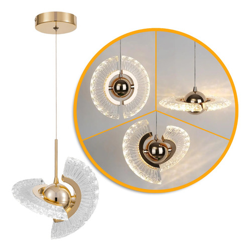 Luminária Pendente Cristal Disco Voador Quarto Dourado Lindo