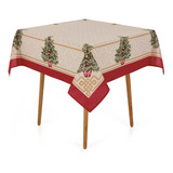 Toalha Mesa Natal Pinheiro Decor Quadrada Karsten 4 Lugares