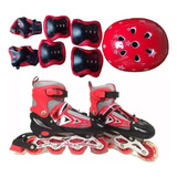 Patins In-line Roller Ajustável + Kit Proteção + Led