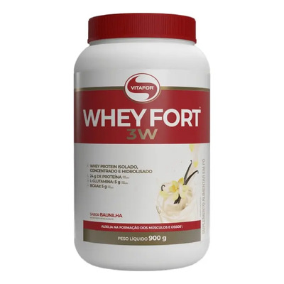 suplemento alimentar Whey Fort 3W Baunilha 900g Vitafor | Frete grátis