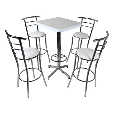 Juego Mesa Periquera Cuadrada 4 Sillas Mobeler Cromo Industrial Cromo/blanco