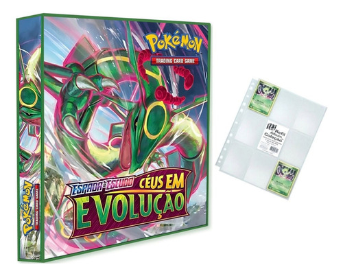 Álbum Pasta Fichário Pokemon + 10 Folhas Céus Evolução