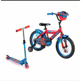 Combo Bicicleta + Patín Spider Man Marvel Huffy Color Rojo Tamaño Del Cuadro 16