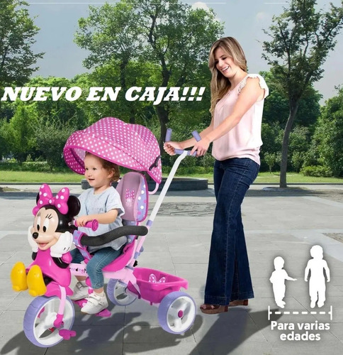 Triciclo Etapas 3 En 1 Minnie Mouse Bastón Carriola En Caja