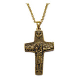 Cruz Del Buen Pastor Papa Francisco Oro 18k Platino Mediana