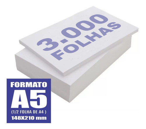 Papel Sulfite Off Set Branco 90g Formato A5 210x148 3000 Fls