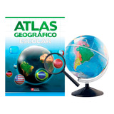 Globo Terrestre De 30cm Com Led + Livro Atlas Escolar + Lupa