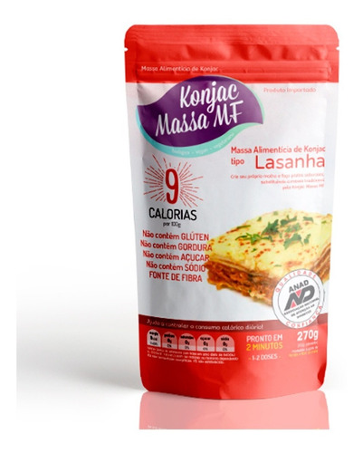 Massa Lasanha Shirataki Konjac 9kcal Low Carb 270g S/ Glúten