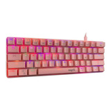 Teclado Gamer Nisuta Nskbgz61 Qwerty Español España Color Rosa Con Luz Rgb