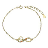 Pulsera Infinito Corazón Plata Fina 925 - Baño De Oro 18k 