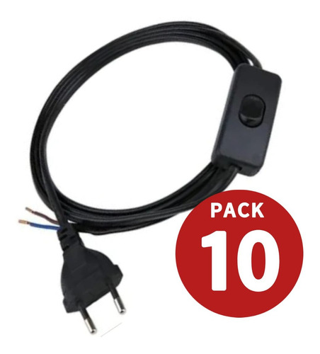 Pack 10 Cables Lampara Con Interruptor Y Enchufe Negro 1,5 M