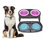 Plato Doble Mascota Para Perros Gatos Plegable 